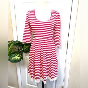 Hayden Los Angeles Cotton Red Striped Lace Hem Detail Dress Size Small New